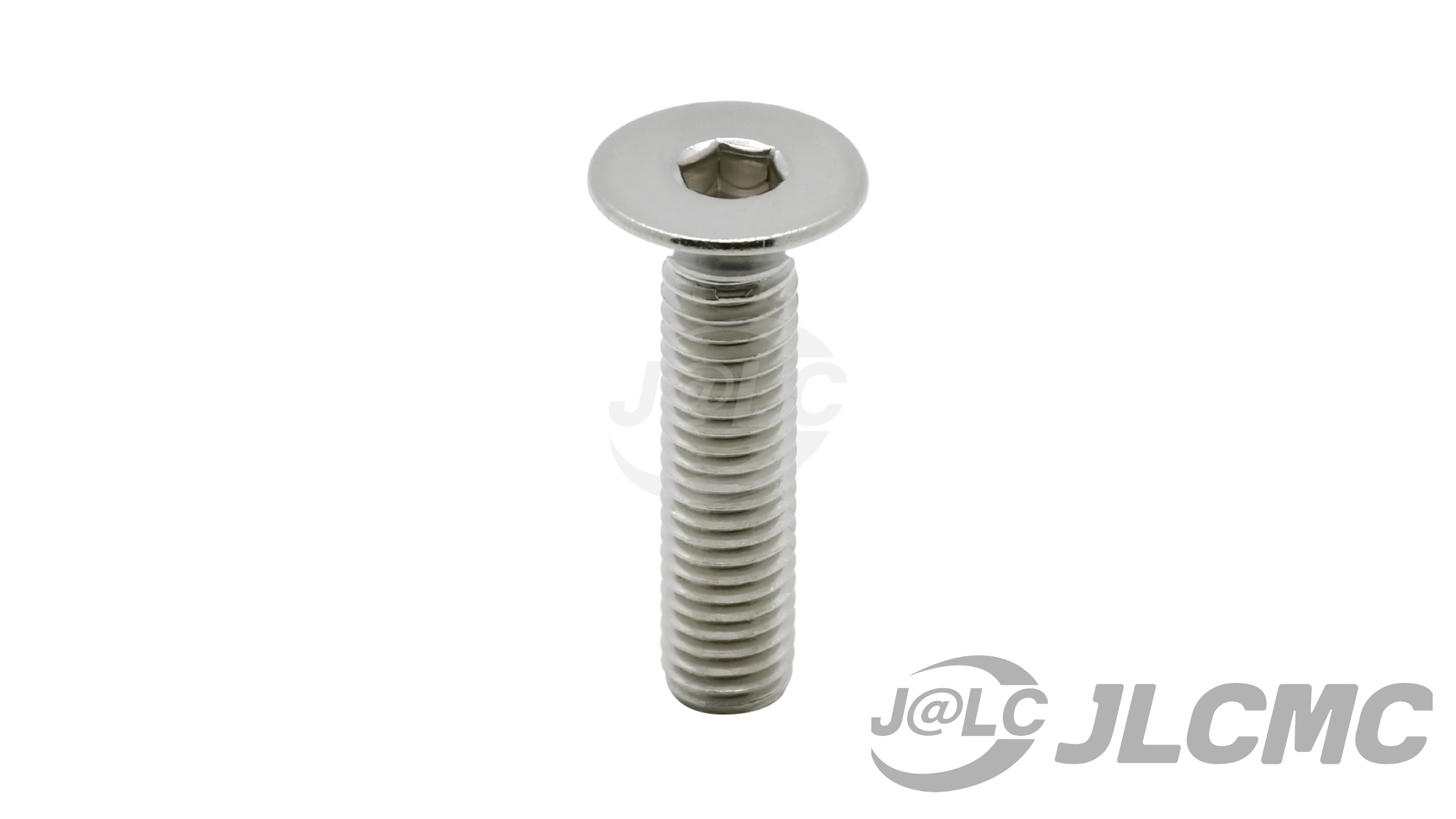 This image shows a stainless steel flat-head hex socket screw, commonly used for flush mounting in mechanical and structural applications where a smooth surface is needed.