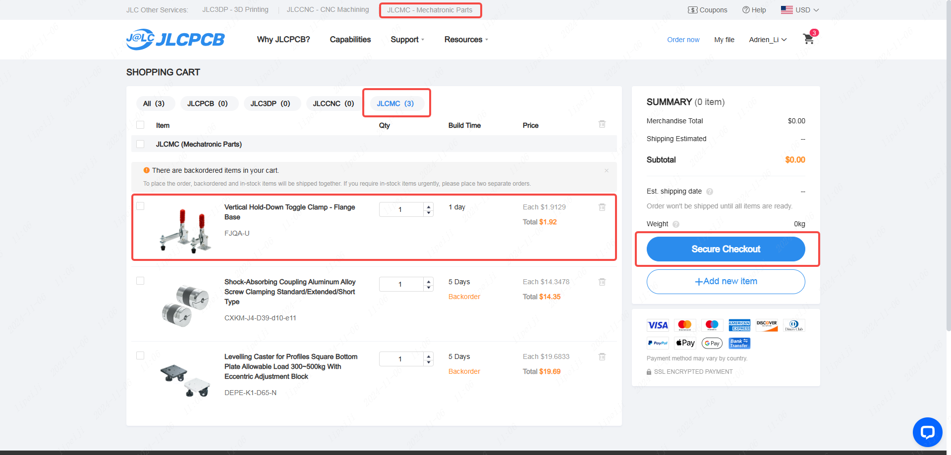 JLCMC Checkout Page