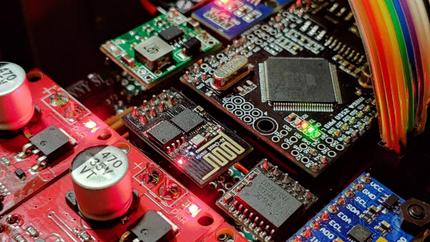circuit boards with red, green and black color