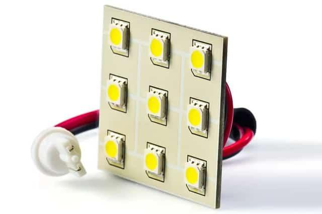 Square LED panel with 9 lights and bulb socket.