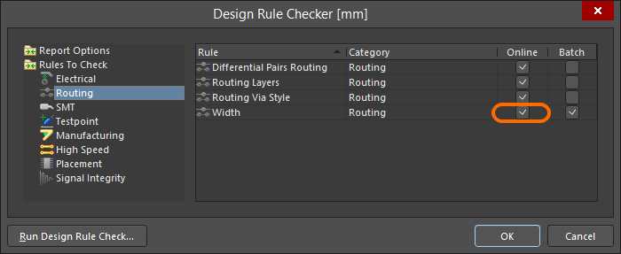 Design Rule Checker interface has multiple sections and settings.