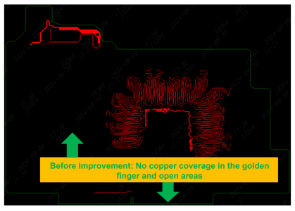 ALT: No copper coverage in the golden finger and open areas