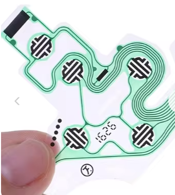 Close-up of a circuit made on a FLEX PCB gripped in a hand