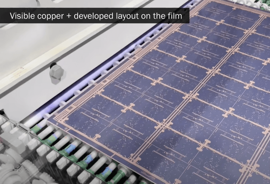 visible copper and developed layout on the film